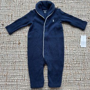 Ralph Lauren Baby Navy Blue Knit Sweater Romper with Snap Buttons 6 Months